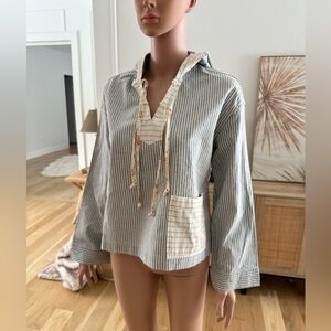 NWT Madewell x The New Denim Project Top‎ Womens Small Popover Hooded Patchwork